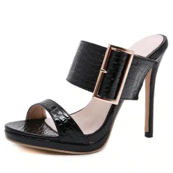 Sexy sandalen met hoge hakken en decoratieve gesp - leerHoge hakken