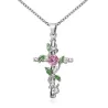Hanger met kruis & bladeren & roos - ketting van roestvrij staalHalskettingen