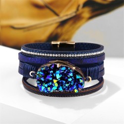 Grand cristal de pierre - bracelets en plastique - cuir
