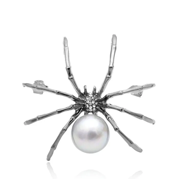 Araignée blanche avec perle - broche élégante