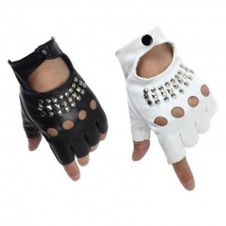 Gants en cuir - design à moitié doigt - avec rivets - unisexe