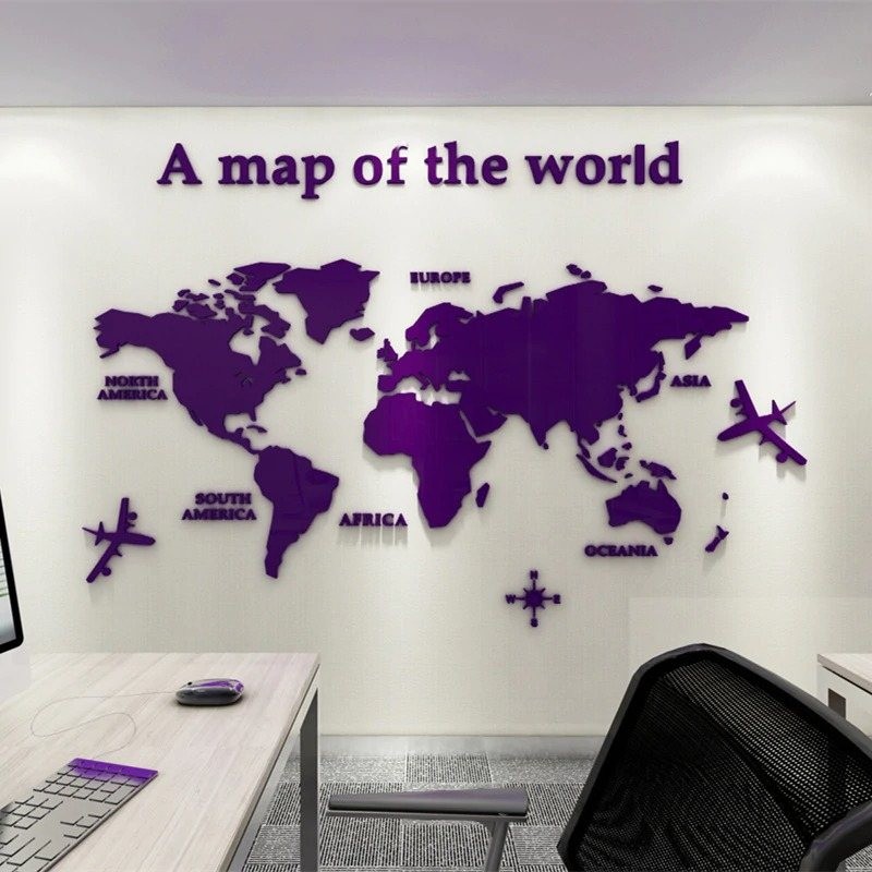 Carte du monde 3D - sticker mural acrylique