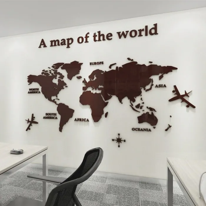Carte du monde 3D - sticker mural acrylique