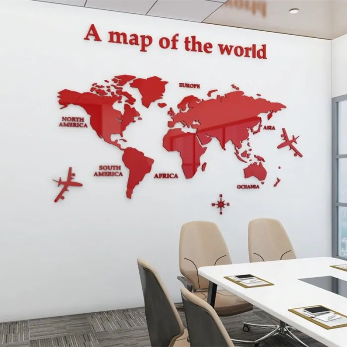 Carte du monde 3D - sticker mural acrylique