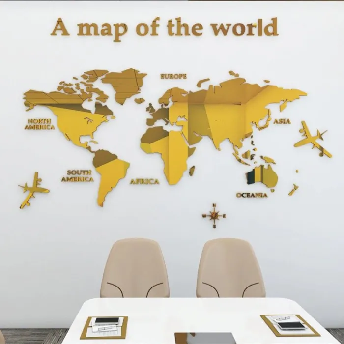 Carte du monde 3D - sticker mural acrylique