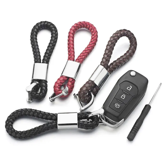 Custom Lettering Keychains - Woven Leather - KeyringsSleutelhangers