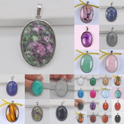 Pendentif ovale - pour la joaillerie / fabrication de collier - malachite verte / cristal / opale / lapis