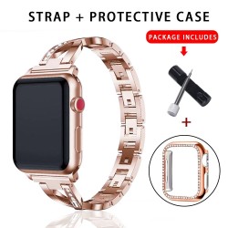 Boîtier en acier inoxydable avec cristaux pour Apple Watch 5/4/3/2/1