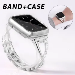 Stainless steel strap & protective case with crystals for Apple Watch 5/4/3/2/1Accessories