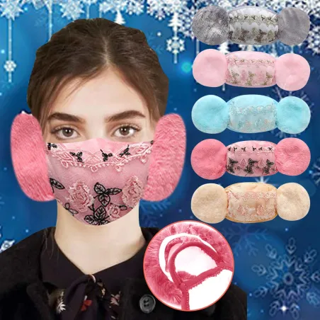 2 in 1 - gezichtsmasker / oorkappen - kanten bloemenprintMondmaskers