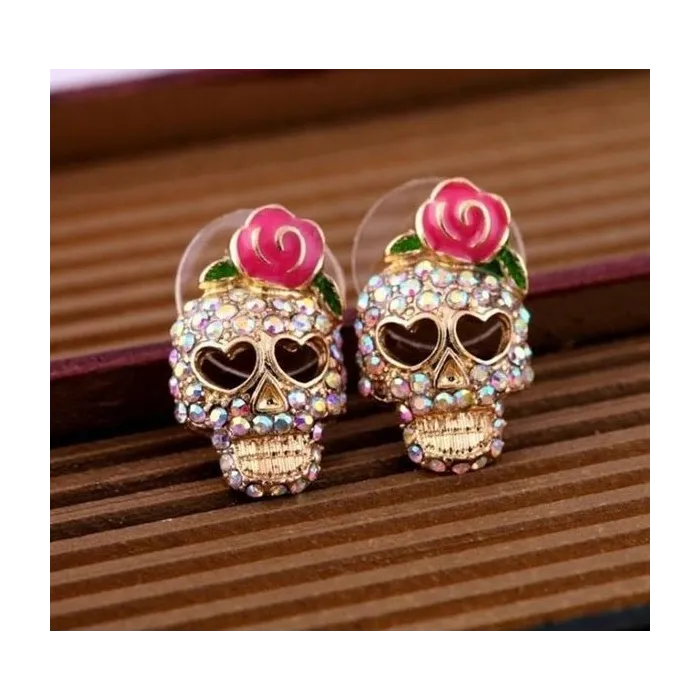 Crystal skull with rose - small earringsEarrings