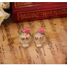 Crâne en cristal avec rose - petites boucles d'oreilles