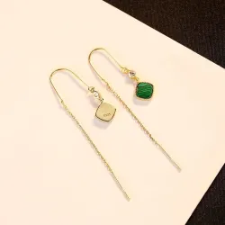 Vergulde lange oorbellen - vierkante smaragd - 925 sterling zilverOorbellen