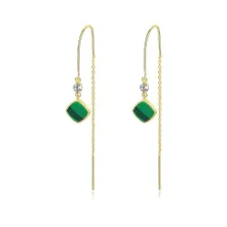 Boucles d'oreilles longues plaqué or - émeraude carré - 925 argent sterling
