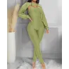 Elegante geribbelde jumpsuit met textuur - top met lange mouwen - uitgesneden achterkant - setJumpsuits