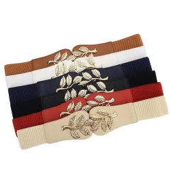 Modieuze elastische brede riem - gesp met embleem van bladerenRiemen
