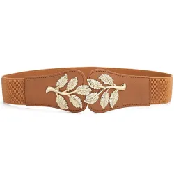 Modieuze elastische brede riem - gesp met embleem van bladerenRiemen