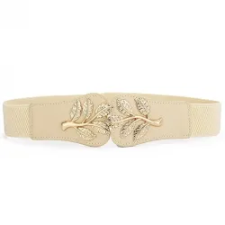 Modieuze elastische brede riem - gesp met embleem van bladerenRiemen