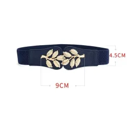 Modieuze elastische brede riem - gesp met embleem van bladerenRiemen