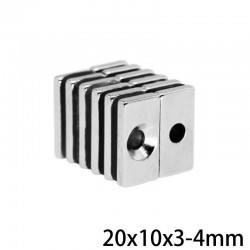 N35 - aimant néodyme - bloc puissant - avec trou 4mm - 20 * 10 * 3mm - 5 - 100 pièces