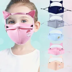 Mond / gezicht beschermend masker - afneembaar oogschild met kattenoren - herbruikbaar - voor kinderenMondmaskers