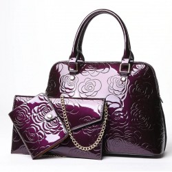 Leather handbag - crossbody - small purse - flowers print - 3 pieces setSets