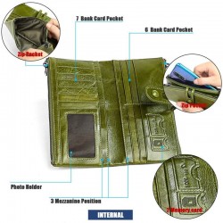 Leather zipper design long purse wallet for women