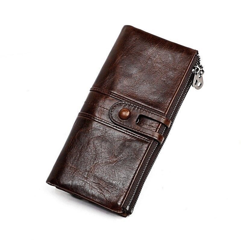 Leather zipper design long purse wallet for women
