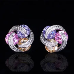 Luxe gedraaide mozaïek - oorknopjes met zirkonen - 925 sterling zilverOorbellen