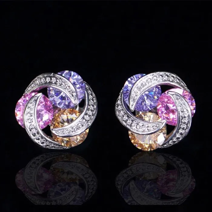 Mosaic zircon stud earrings for women - 925 sterling silver