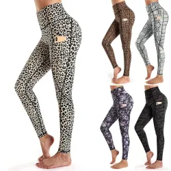 Fitness - Yoga - legging met zakken - gecomprimeerd - zweetabsorberend - hoge taille - luipaardprintFitness