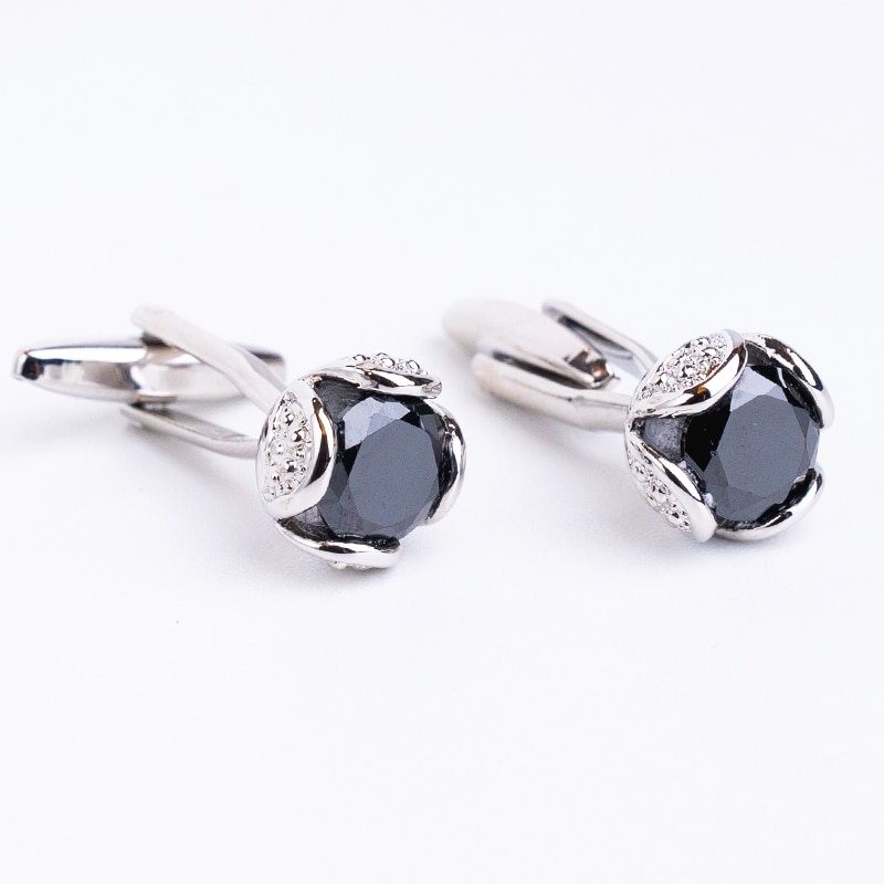 Luxe manchetknopen met zwart kristal - 2 stuksManchetknopen