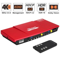 HDMI-schakelaar - 4 in 1 uit - met S / PDIF & L / R audio-uitgang - HDTV 4K 60Hz 4: 4: 4 - IR-afstandsbedieningHDMI-schakelaars