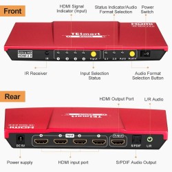HDMI switch - 4 In 1 out - S/PDIF - L/R audio output - 4K@60Hz - with remote control