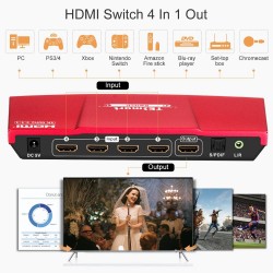 HDMI switch - 4 In 1 out - S/PDIF - L/R audio output - 4K@60Hz - with remote control