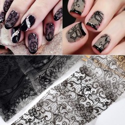 Nail art stickers - black & white flower & lace - 10 piecesNail stickers