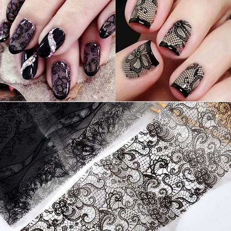 Nailart stickers - zwart & wit bloem & kant - 10 - 50 stuksNagelstickers