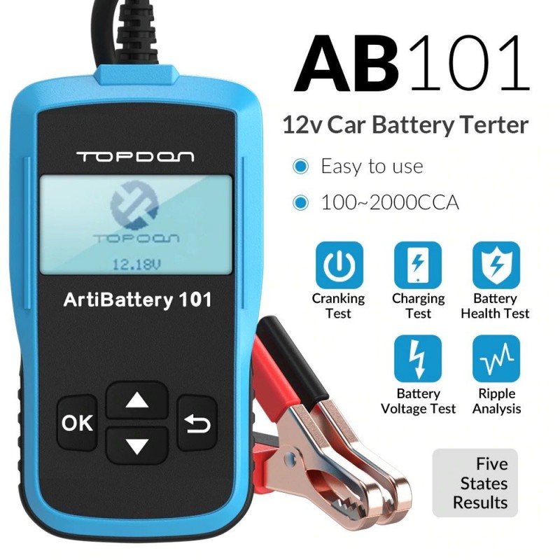 AB101 - 12V - 100 à 2000 CCA - testeur de batterie automobile - outil de diagnostic