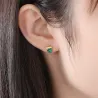 Elegant round stud earrings - with green malachite - 925 sterling silverEarrings