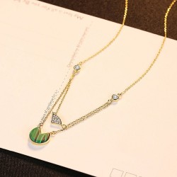 Gold necklace with malachite & zircons - double chain - 925 sterling silverNecklaces