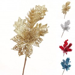 Artificial flowers with glitter - Christmas tree - 1pc