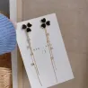 Black clover with crystals - double chain - long earringsEarrings