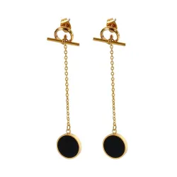 Black circle tassel drop earrings for women