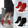 Hollow-out high heel pumps - ankle sandals - with a back zipperHigh heels