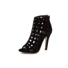 Hollow-out high heel pumps - ankle sandals - with a back zipperHigh heels