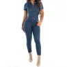 Denim jumpsuit - knoopsluiting - korte mouw - smalJumpsuits