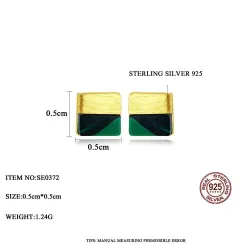 Luxurious square stud earrings - with turquoise - 925 sterling silverEarrings