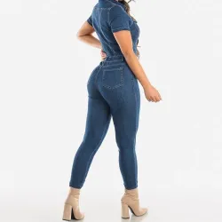 Denim jumpsuit - button up - short sleeve - slimJumpsuits