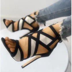 Hollow high heel pumps - open toe - with buckle strap