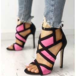 Hollow high heel pumps - open toe - with buckle strap
